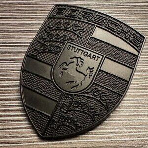 Black Aluminum Sticker PORSCHE STUTTGART HOTROD Emblem Macan Panamera Cayenn…